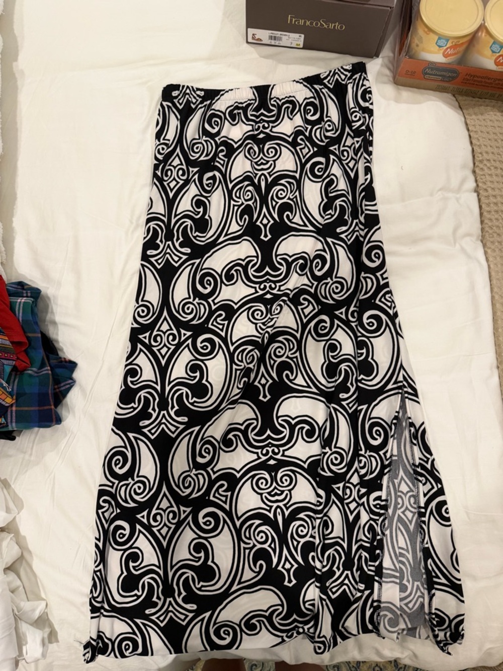 Chico's Black and White Scroll Print Maxi Skirt